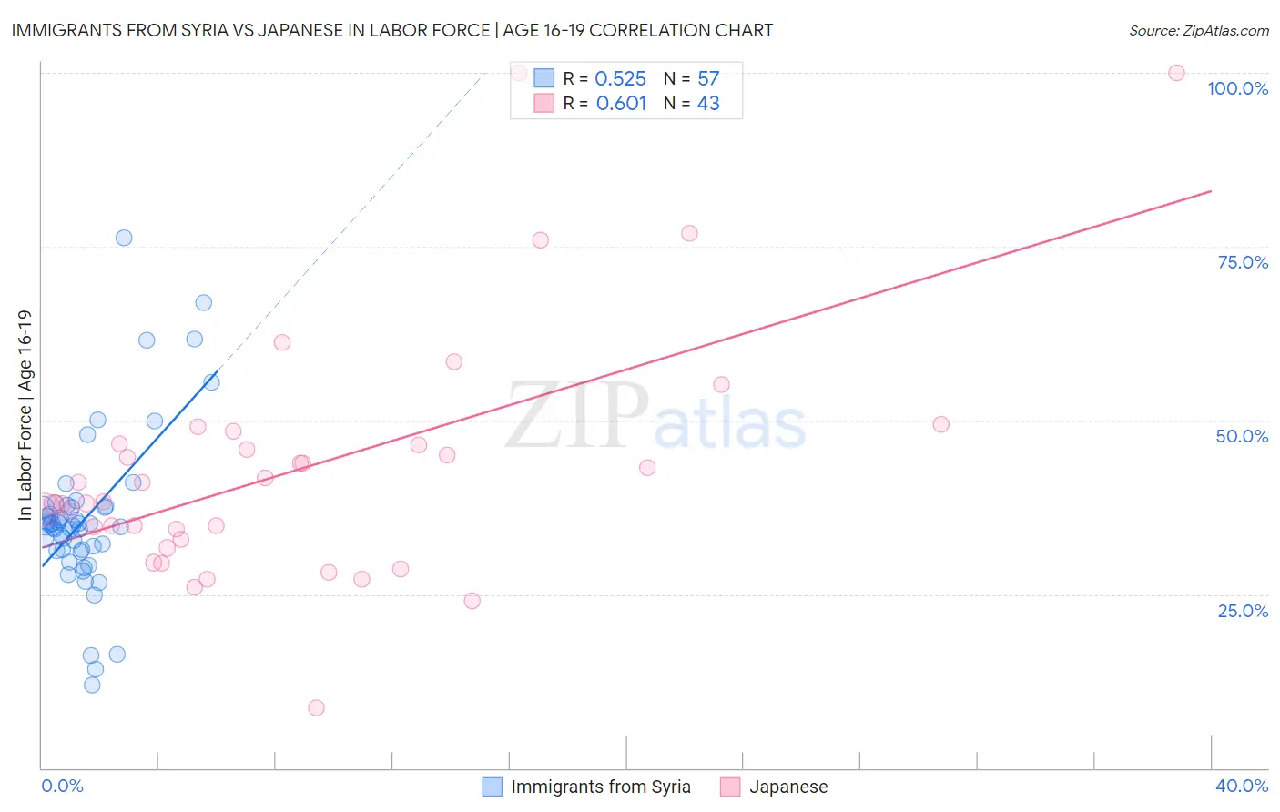 Immigrants from Syria vs Japanese In Labor Force | Age 16-19