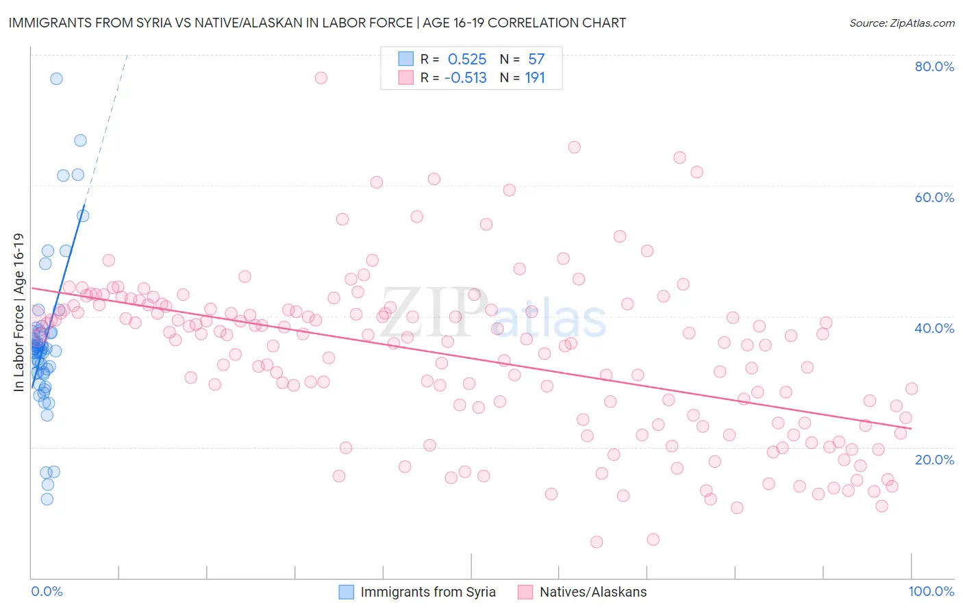 Immigrants from Syria vs Native/Alaskan In Labor Force | Age 16-19