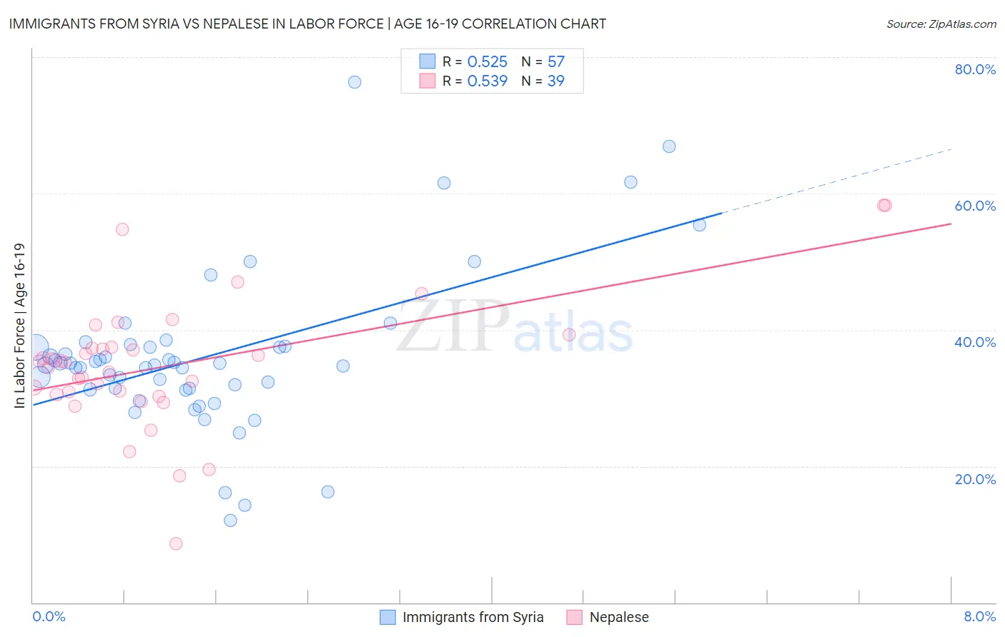 Immigrants from Syria vs Nepalese In Labor Force | Age 16-19