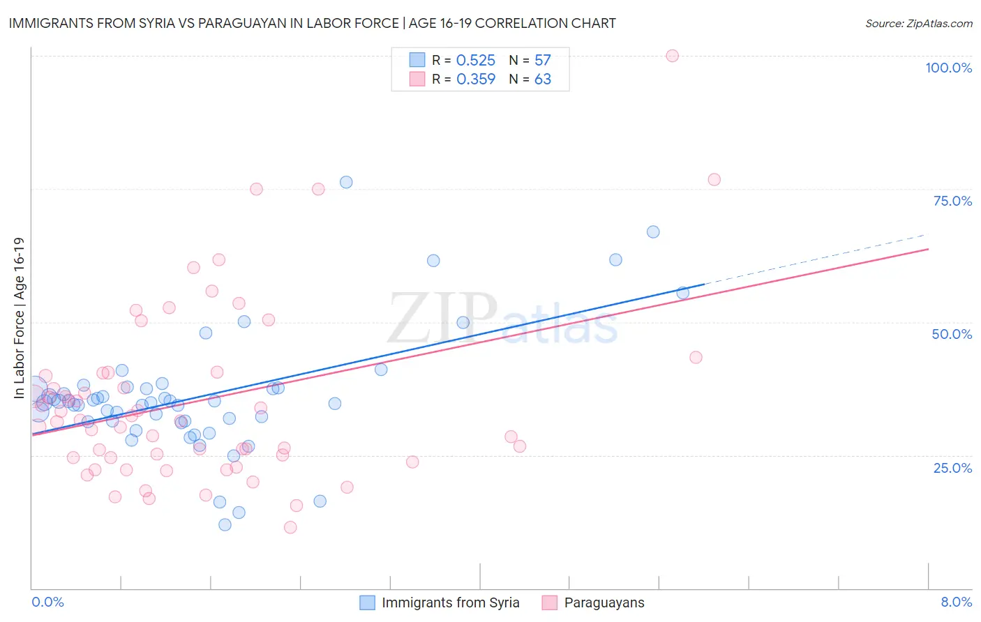 Immigrants from Syria vs Paraguayan In Labor Force | Age 16-19