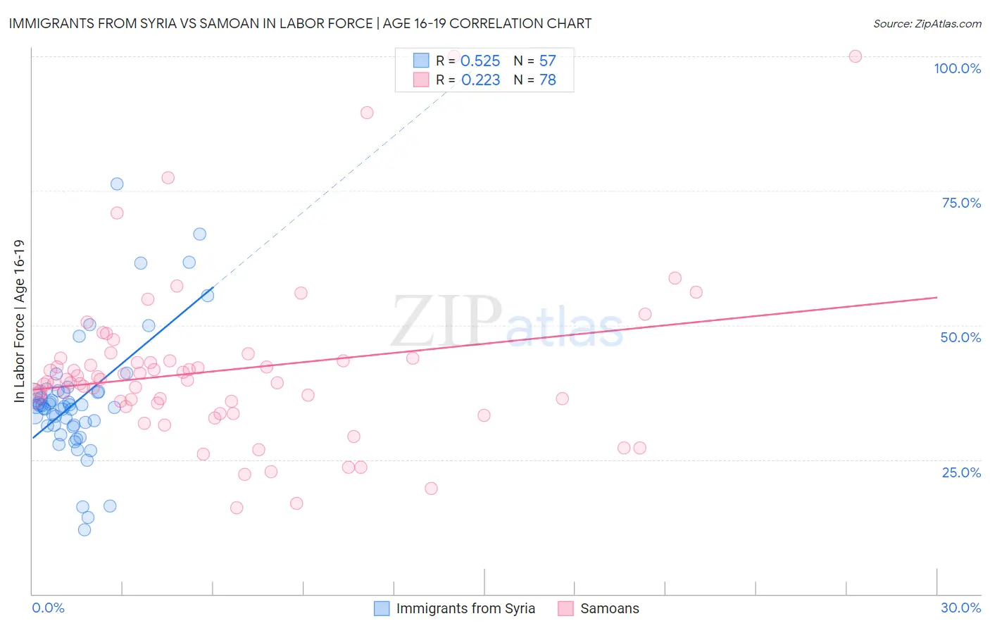 Immigrants from Syria vs Samoan In Labor Force | Age 16-19