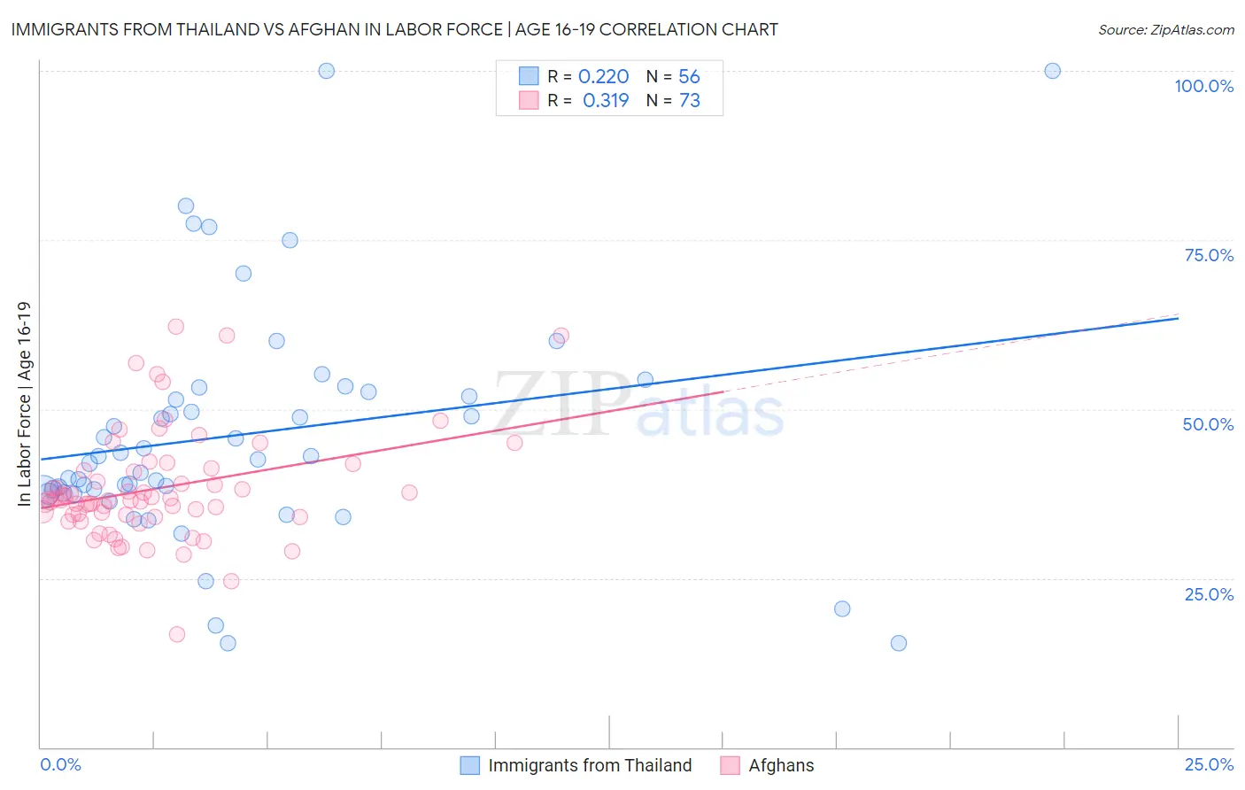 Immigrants from Thailand vs Afghan In Labor Force | Age 16-19