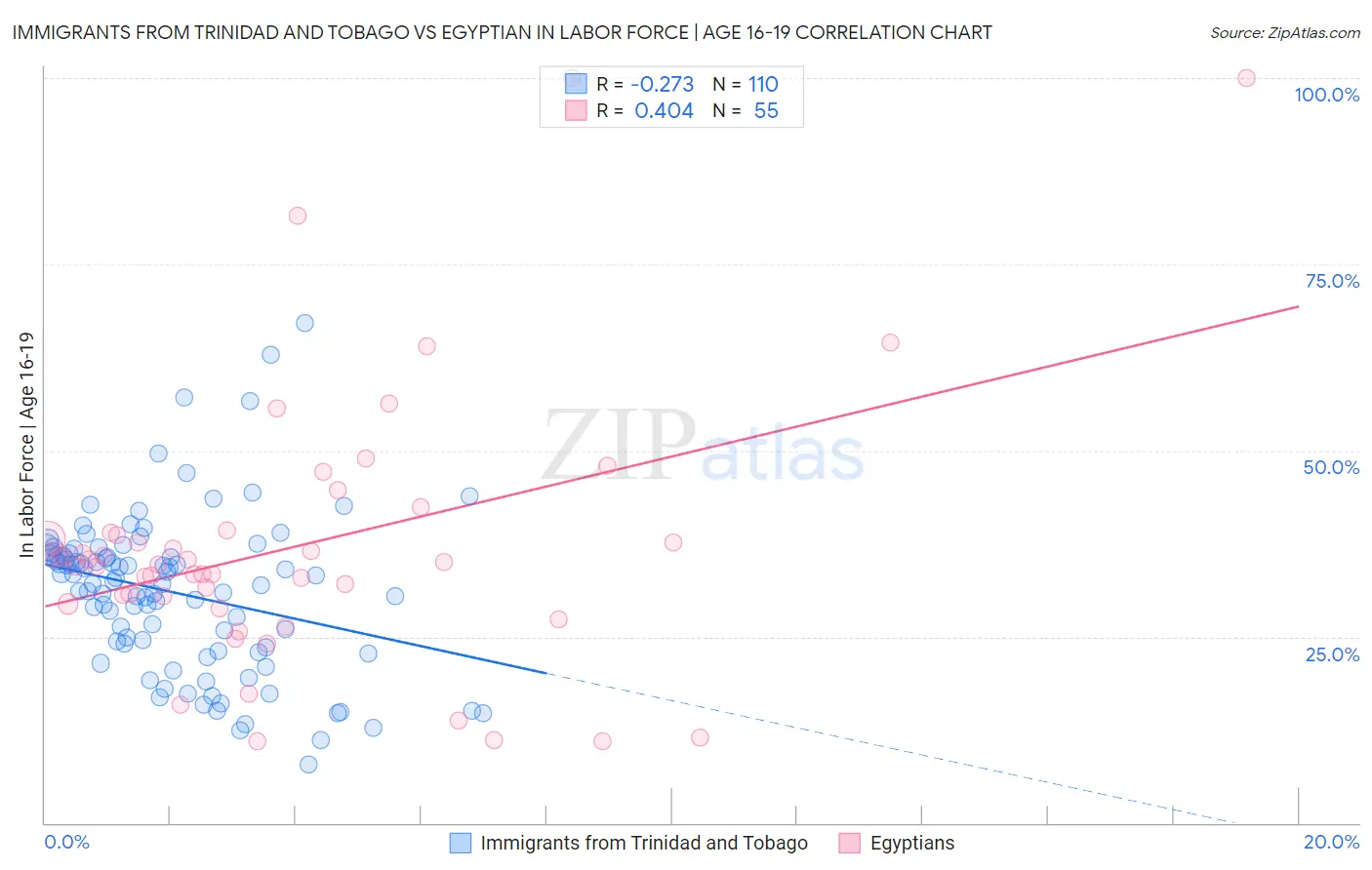 Immigrants from Trinidad and Tobago vs Egyptian In Labor Force | Age 16-19
