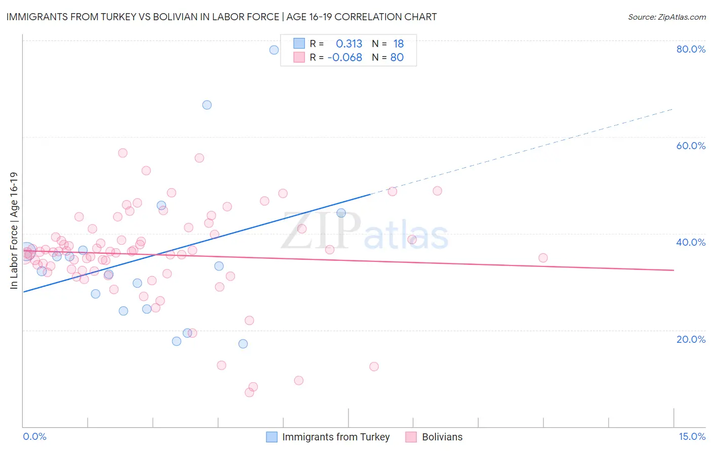 Immigrants from Turkey vs Bolivian In Labor Force | Age 16-19