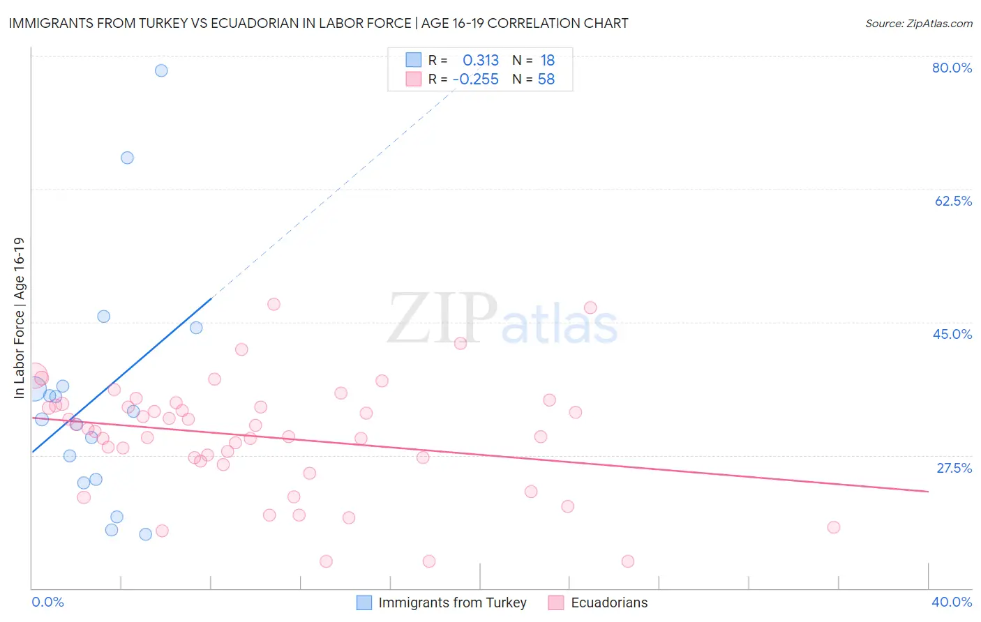 Immigrants from Turkey vs Ecuadorian In Labor Force | Age 16-19