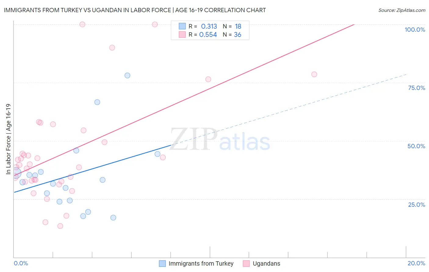 Immigrants from Turkey vs Ugandan In Labor Force | Age 16-19