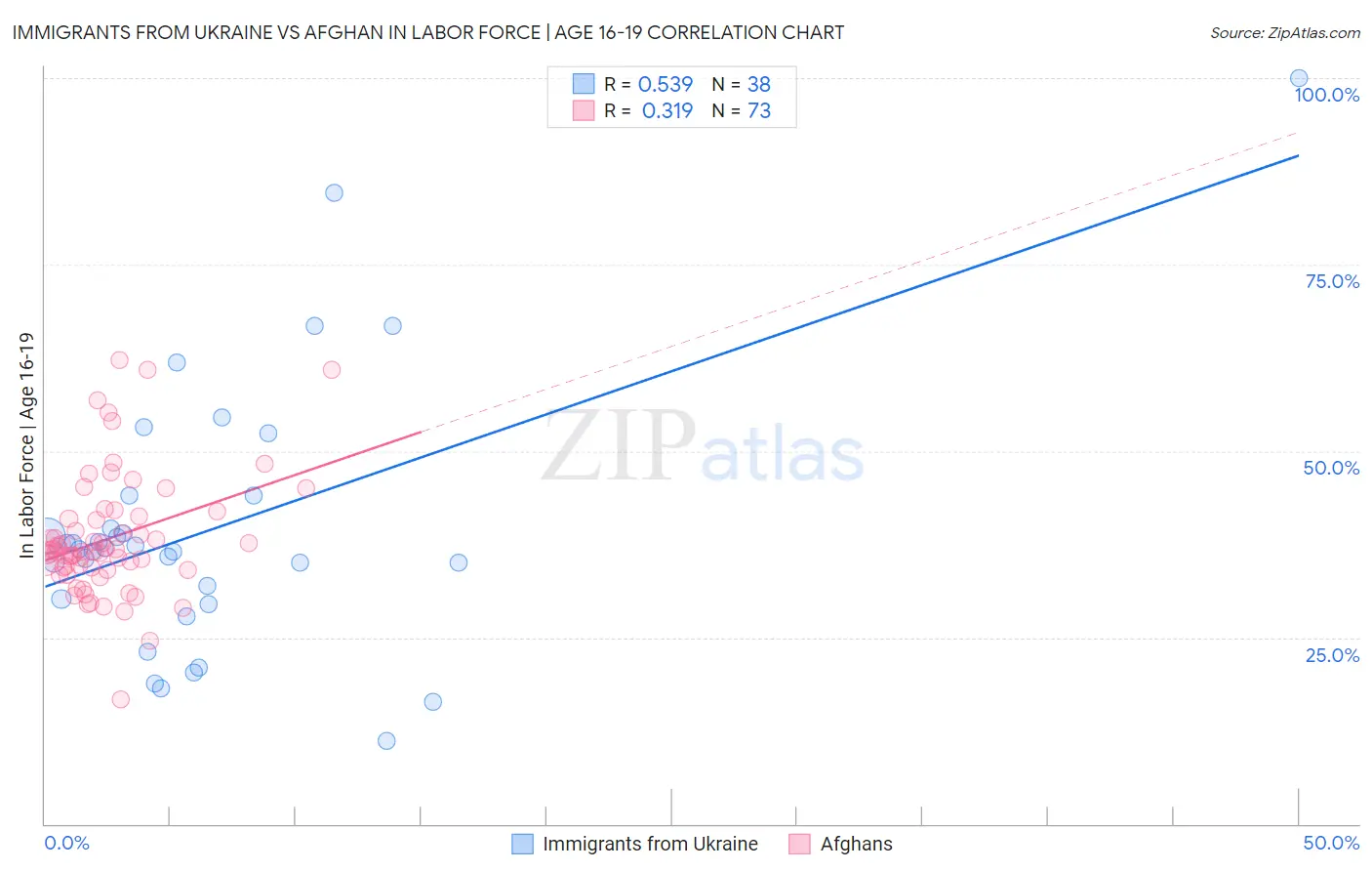 Immigrants from Ukraine vs Afghan In Labor Force | Age 16-19