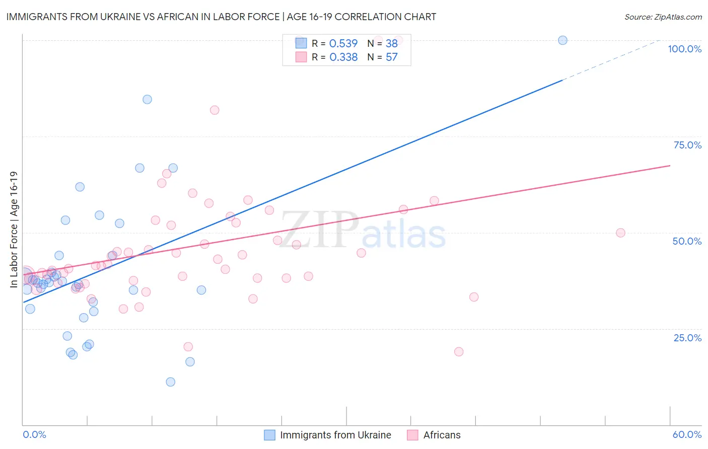 Immigrants from Ukraine vs African In Labor Force | Age 16-19