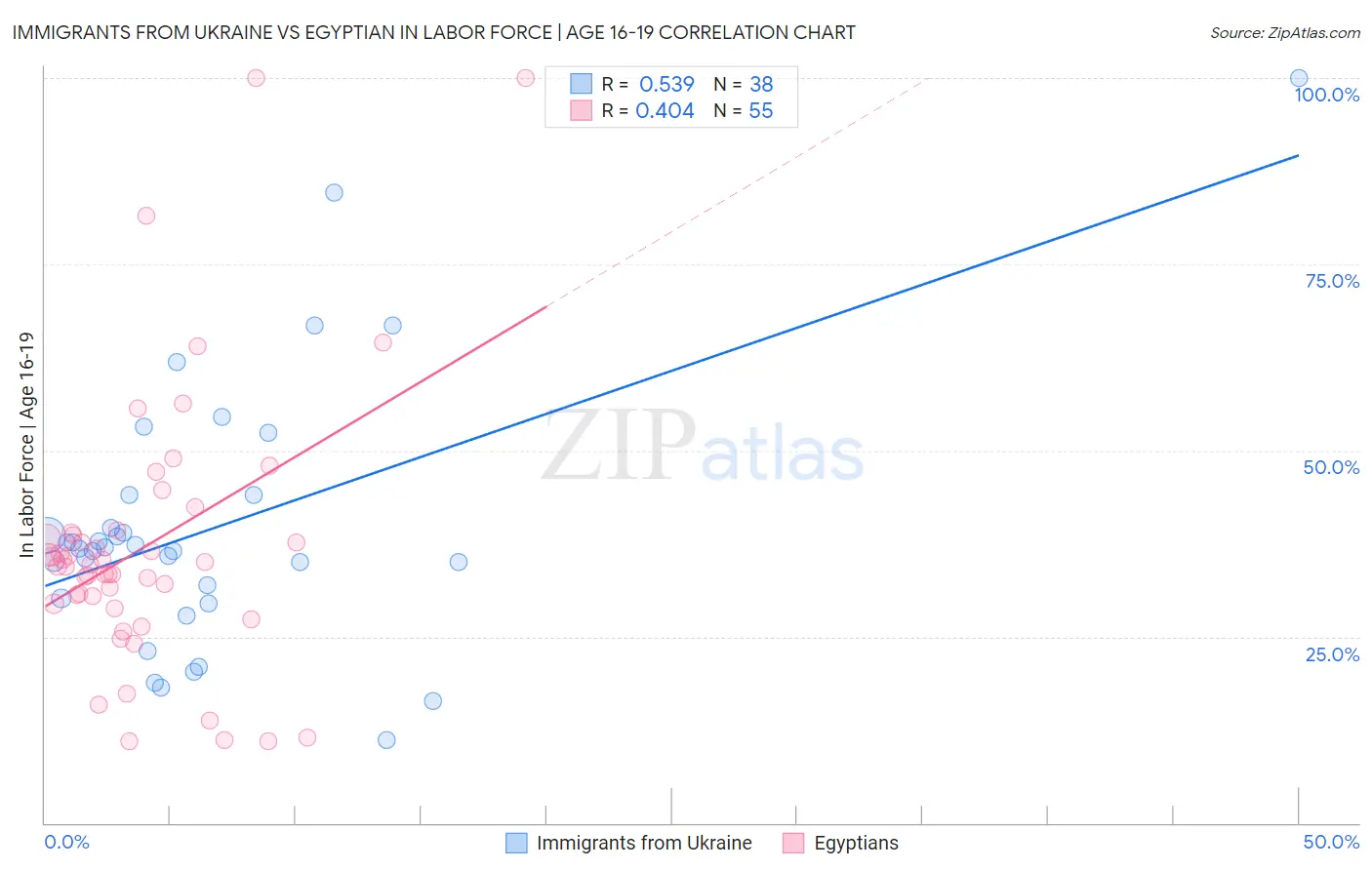 Immigrants from Ukraine vs Egyptian In Labor Force | Age 16-19