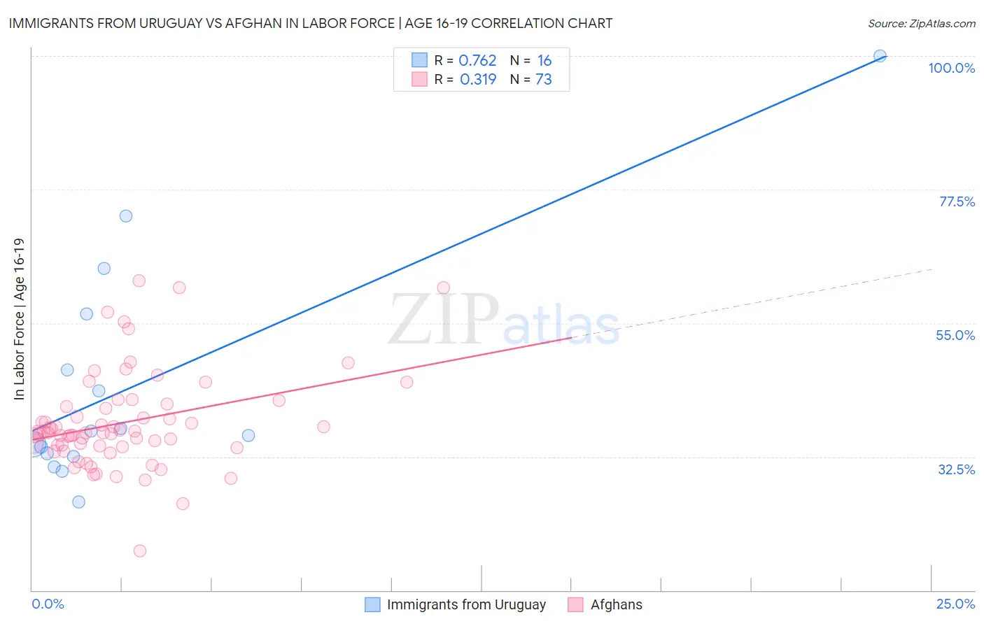 Immigrants from Uruguay vs Afghan In Labor Force | Age 16-19