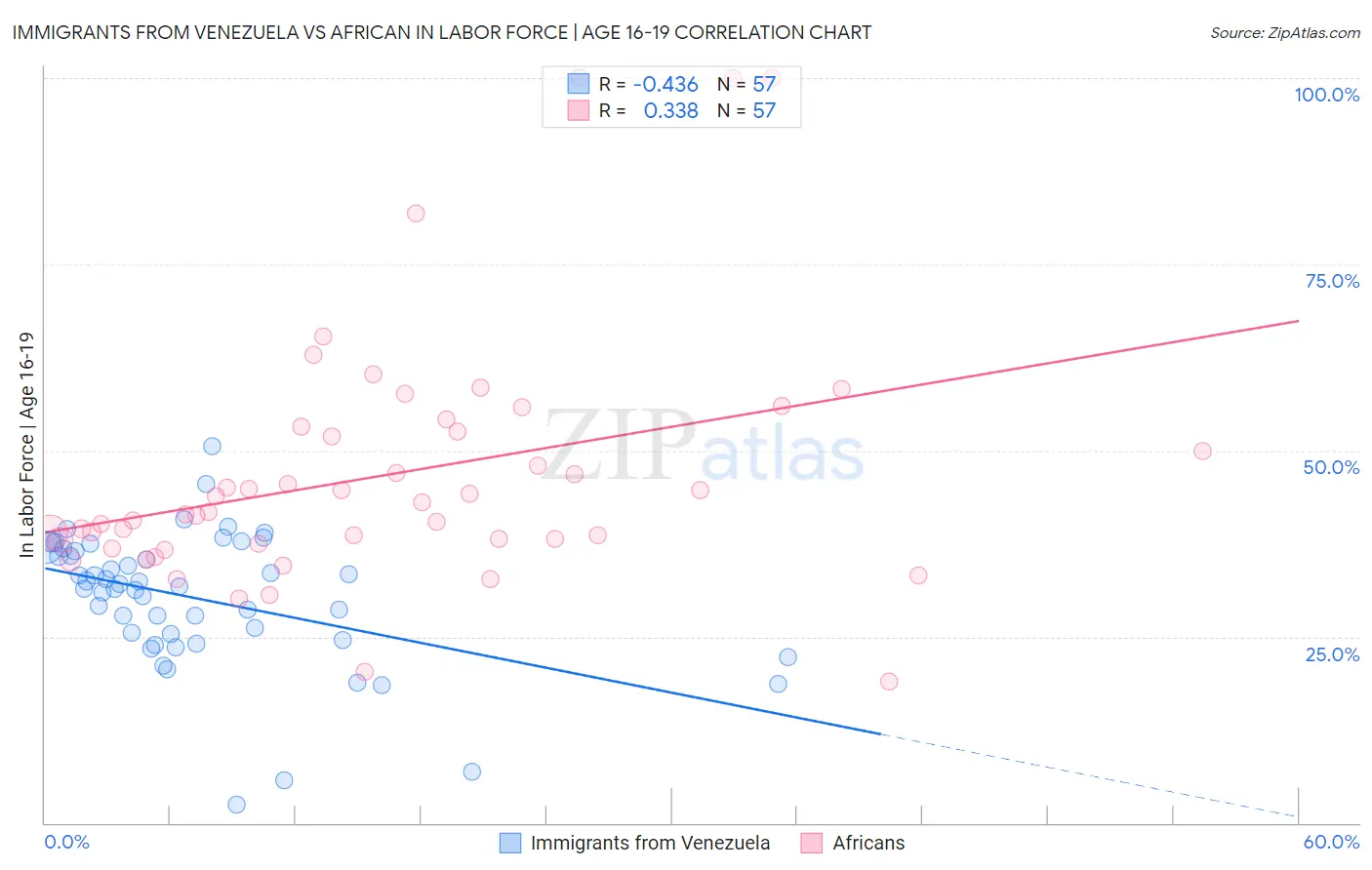 Immigrants from Venezuela vs African In Labor Force | Age 16-19