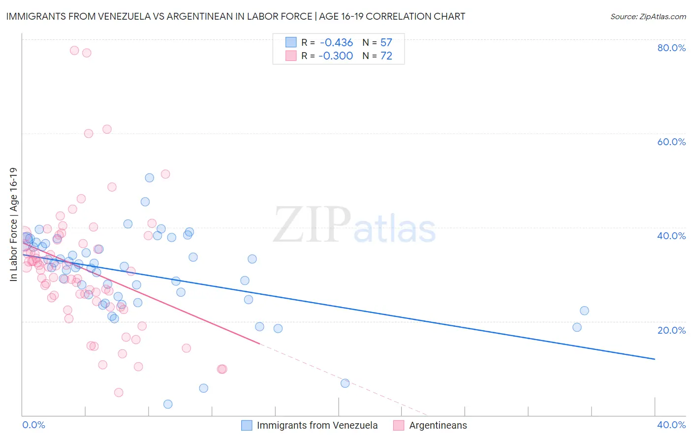 Immigrants from Venezuela vs Argentinean In Labor Force | Age 16-19