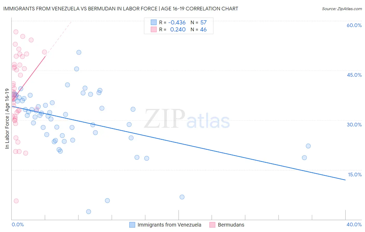 Immigrants from Venezuela vs Bermudan In Labor Force | Age 16-19