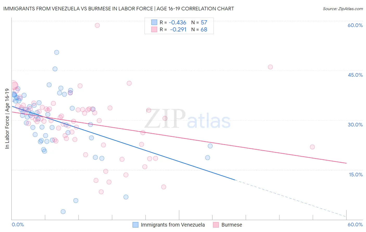 Immigrants from Venezuela vs Burmese In Labor Force | Age 16-19