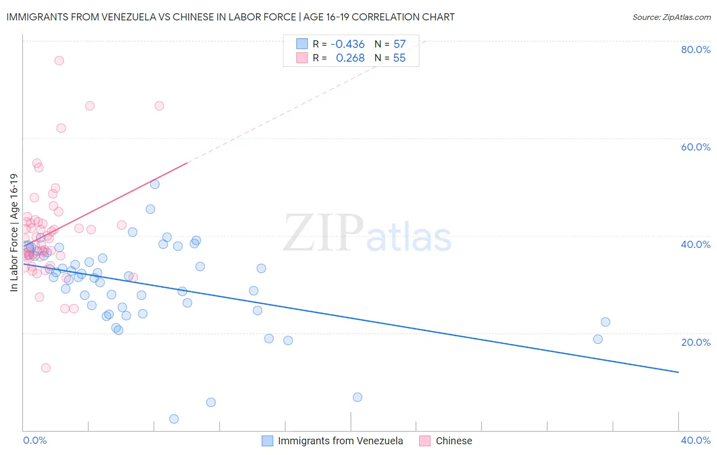 Immigrants from Venezuela vs Chinese In Labor Force | Age 16-19
