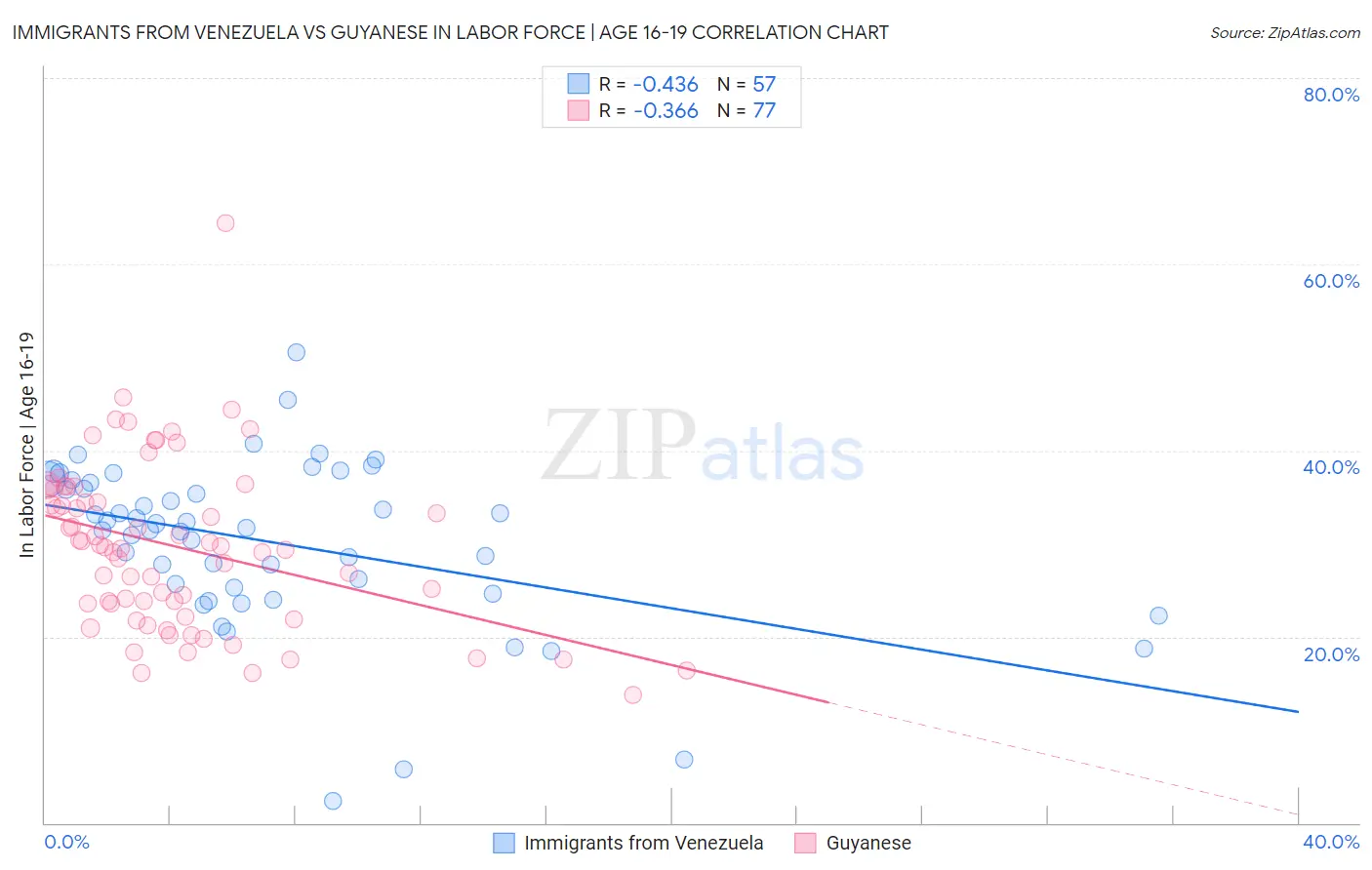 Immigrants from Venezuela vs Guyanese In Labor Force | Age 16-19