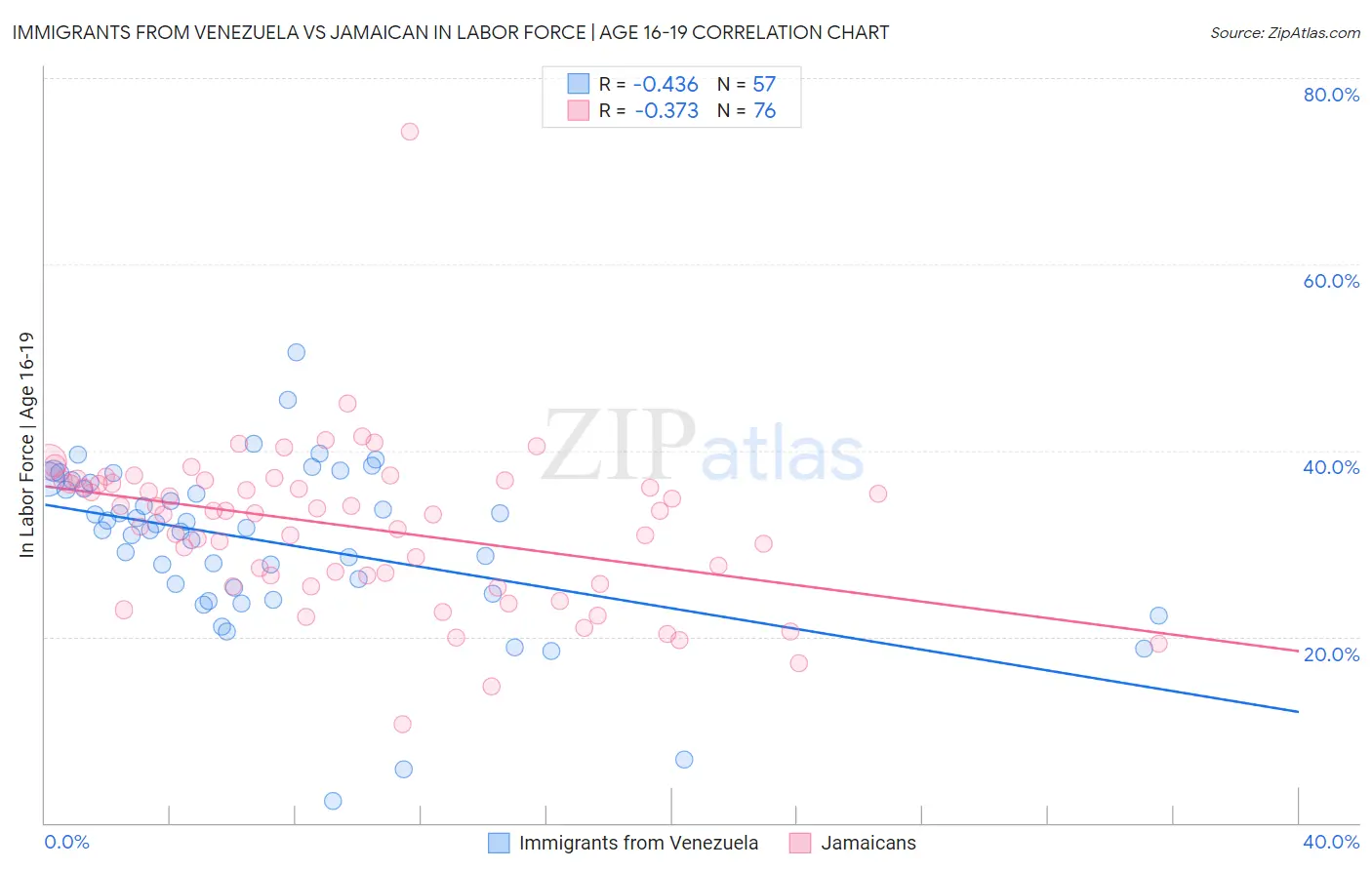Immigrants from Venezuela vs Jamaican In Labor Force | Age 16-19