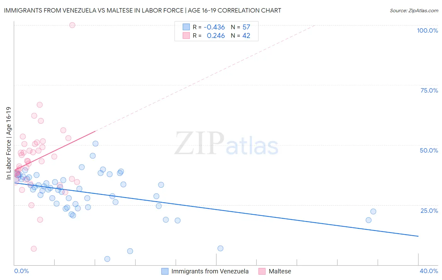 Immigrants from Venezuela vs Maltese In Labor Force | Age 16-19