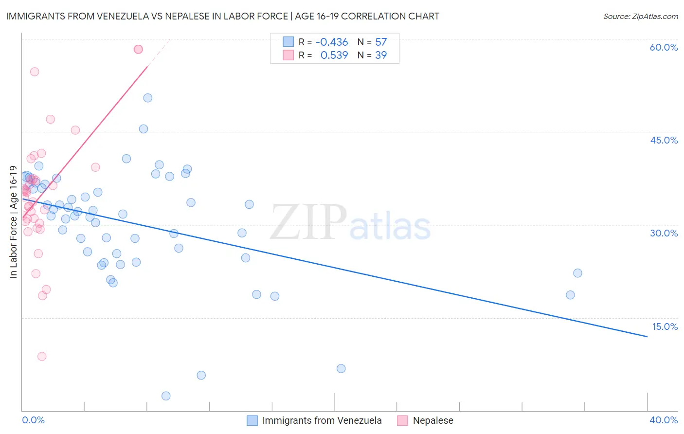 Immigrants from Venezuela vs Nepalese In Labor Force | Age 16-19