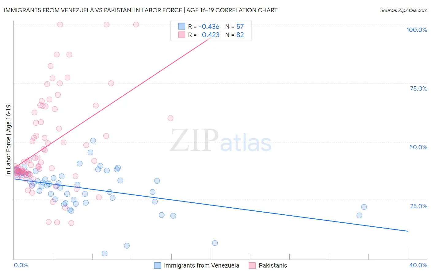 Immigrants from Venezuela vs Pakistani In Labor Force | Age 16-19