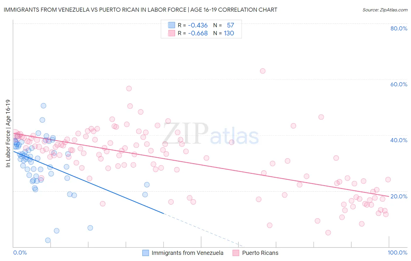 Immigrants from Venezuela vs Puerto Rican In Labor Force | Age 16-19