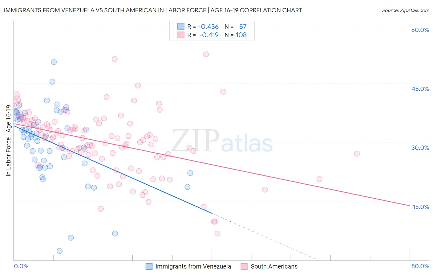 Immigrants from Venezuela vs South American In Labor Force | Age 16-19