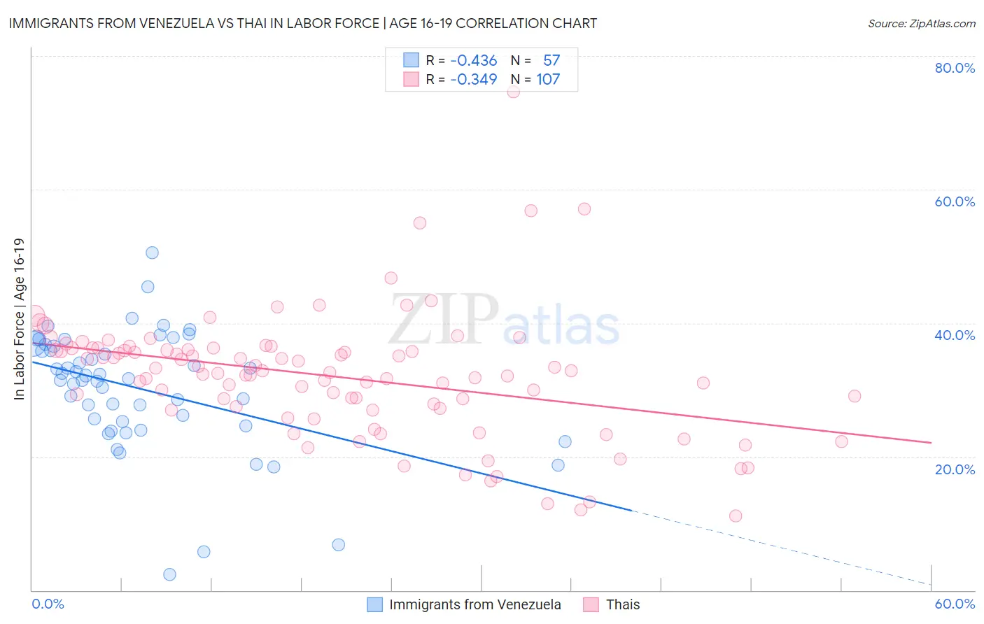 Immigrants from Venezuela vs Thai In Labor Force | Age 16-19