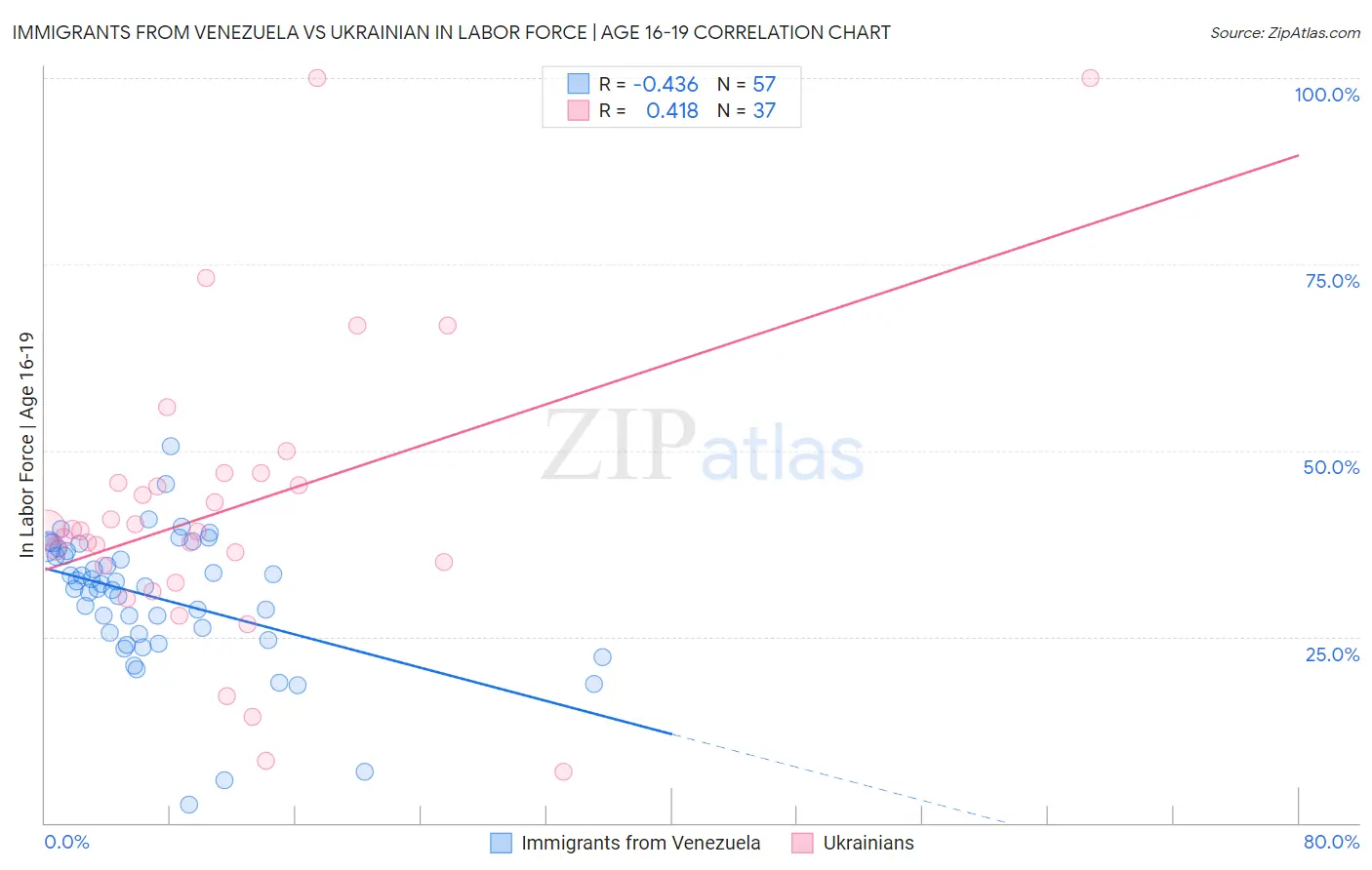 Immigrants from Venezuela vs Ukrainian In Labor Force | Age 16-19