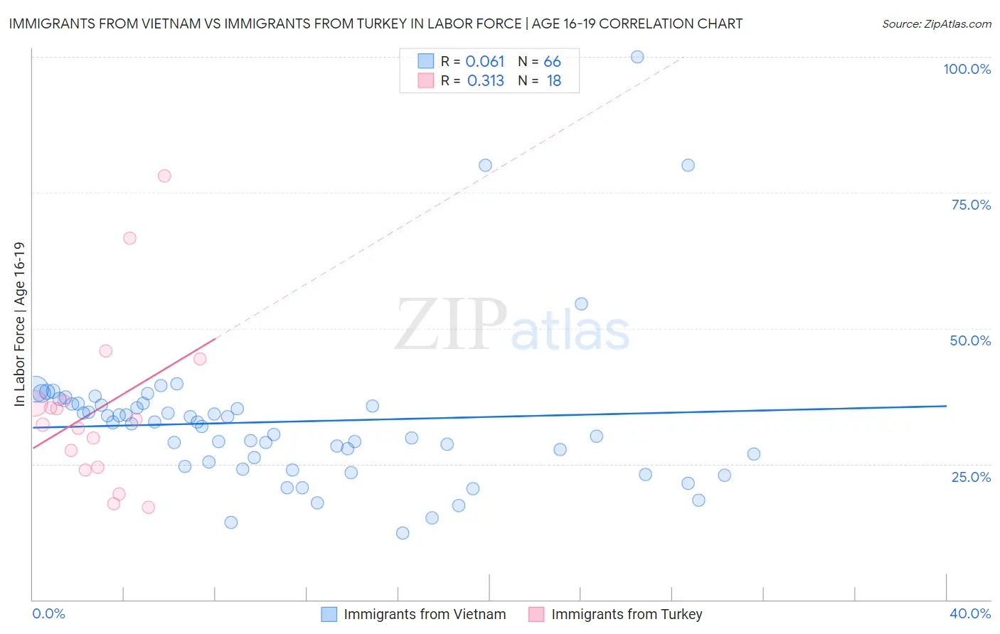 Immigrants from Vietnam vs Immigrants from Turkey In Labor Force | Age 16-19