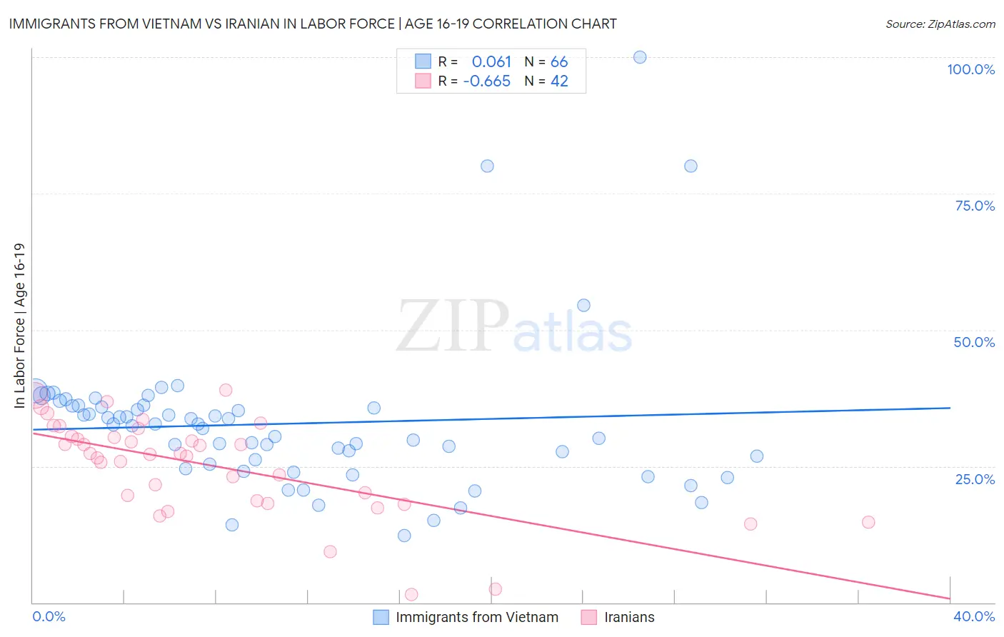 Immigrants from Vietnam vs Iranian In Labor Force | Age 16-19