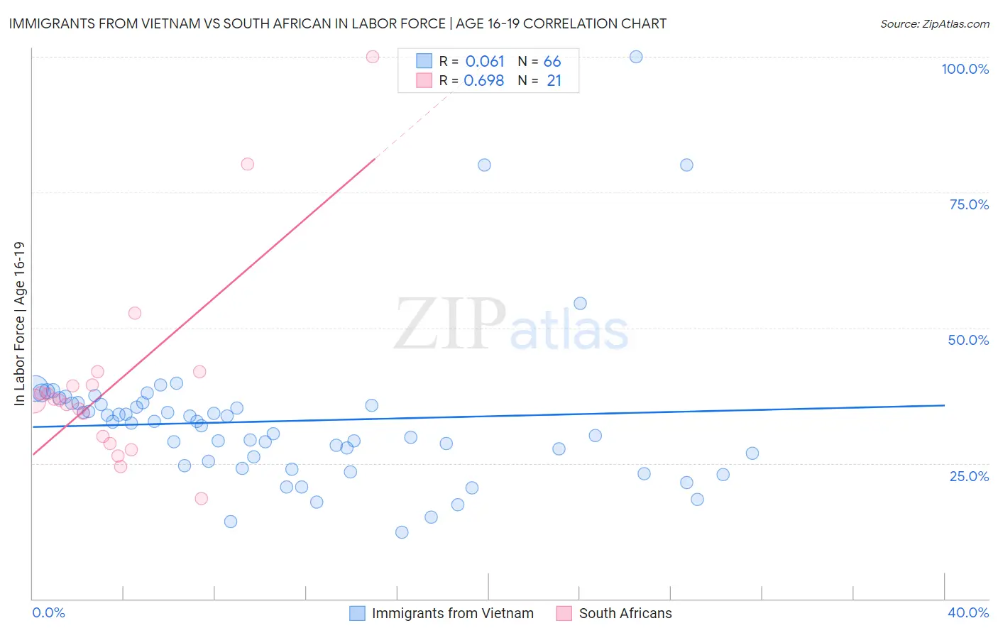 Immigrants from Vietnam vs South African In Labor Force | Age 16-19