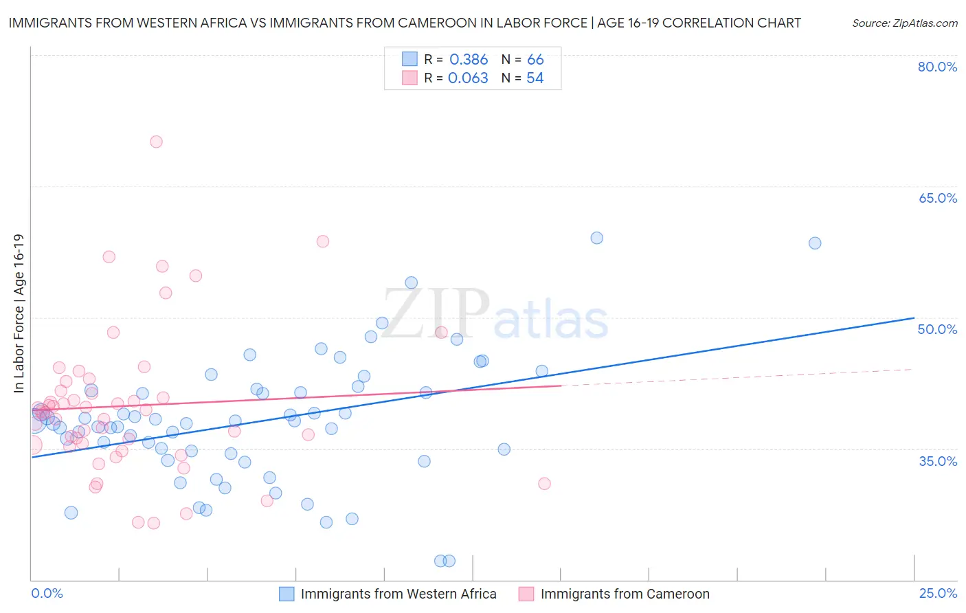 Immigrants from Western Africa vs Immigrants from Cameroon In Labor Force | Age 16-19