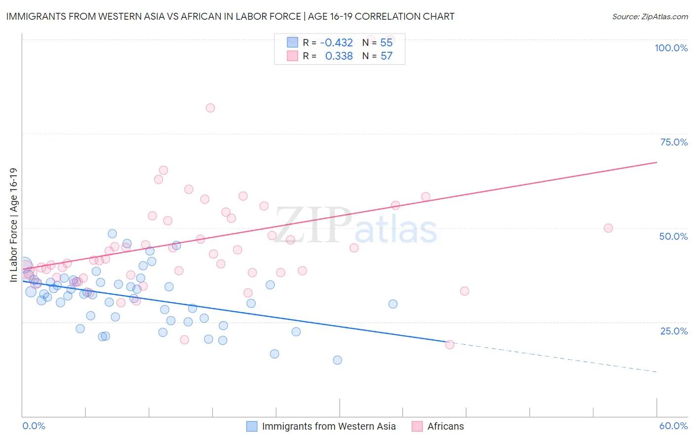 Immigrants from Western Asia vs African In Labor Force | Age 16-19