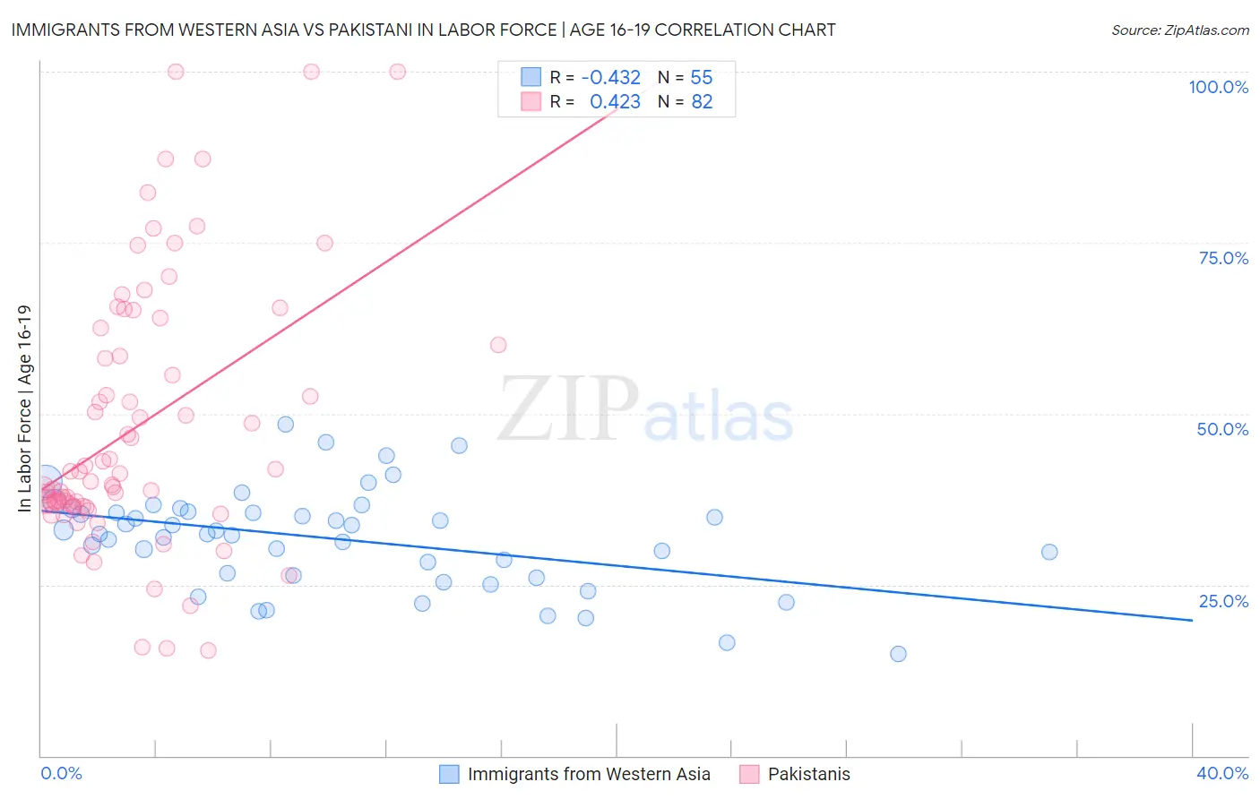 Immigrants from Western Asia vs Pakistani In Labor Force | Age 16-19