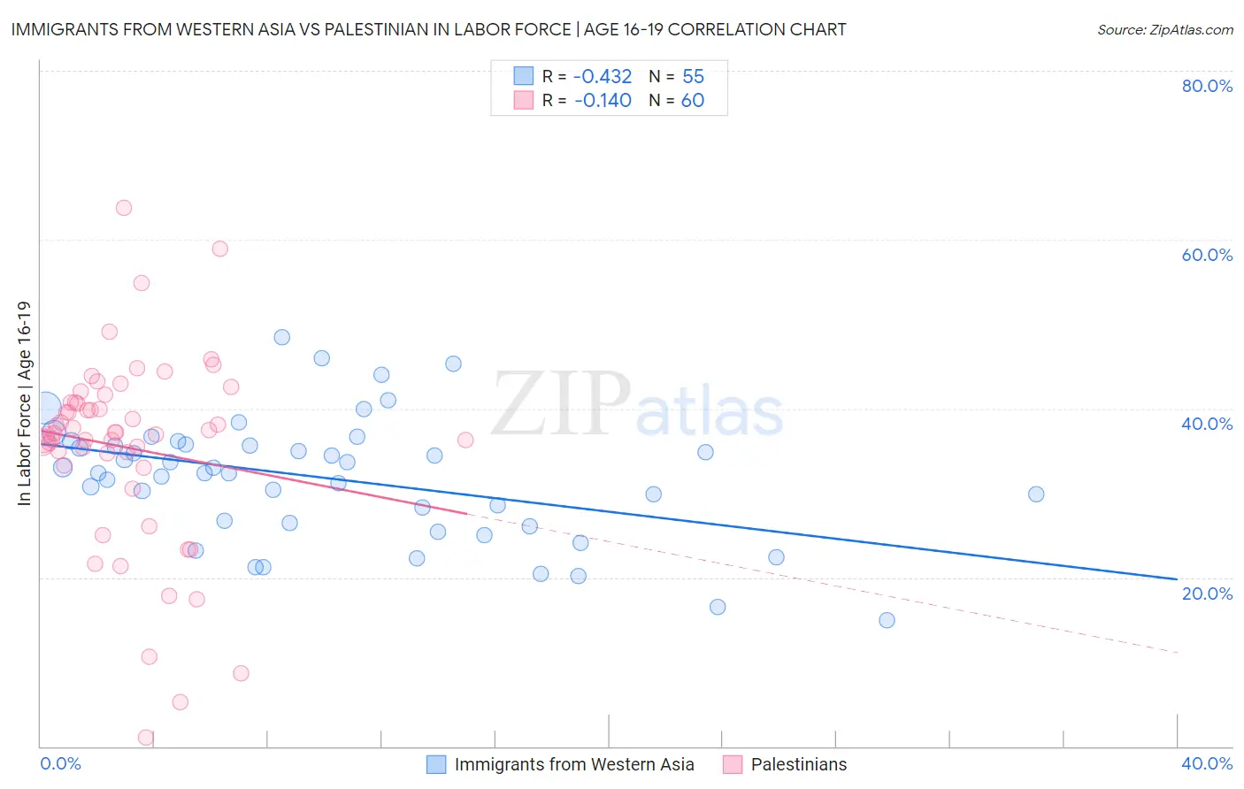 Immigrants from Western Asia vs Palestinian In Labor Force | Age 16-19