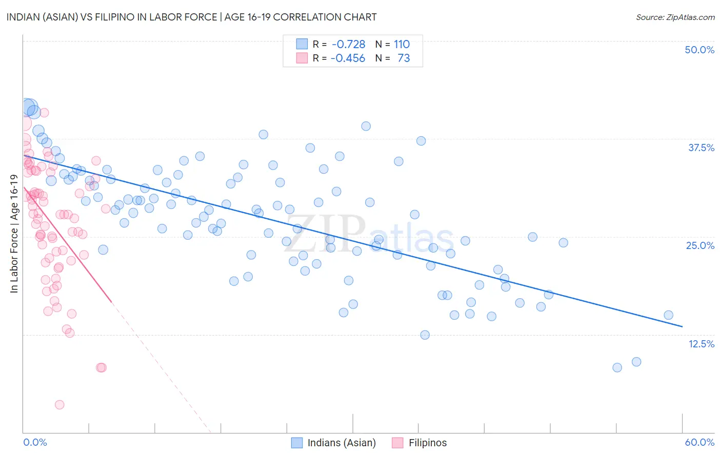 Indian (Asian) vs Filipino In Labor Force | Age 16-19