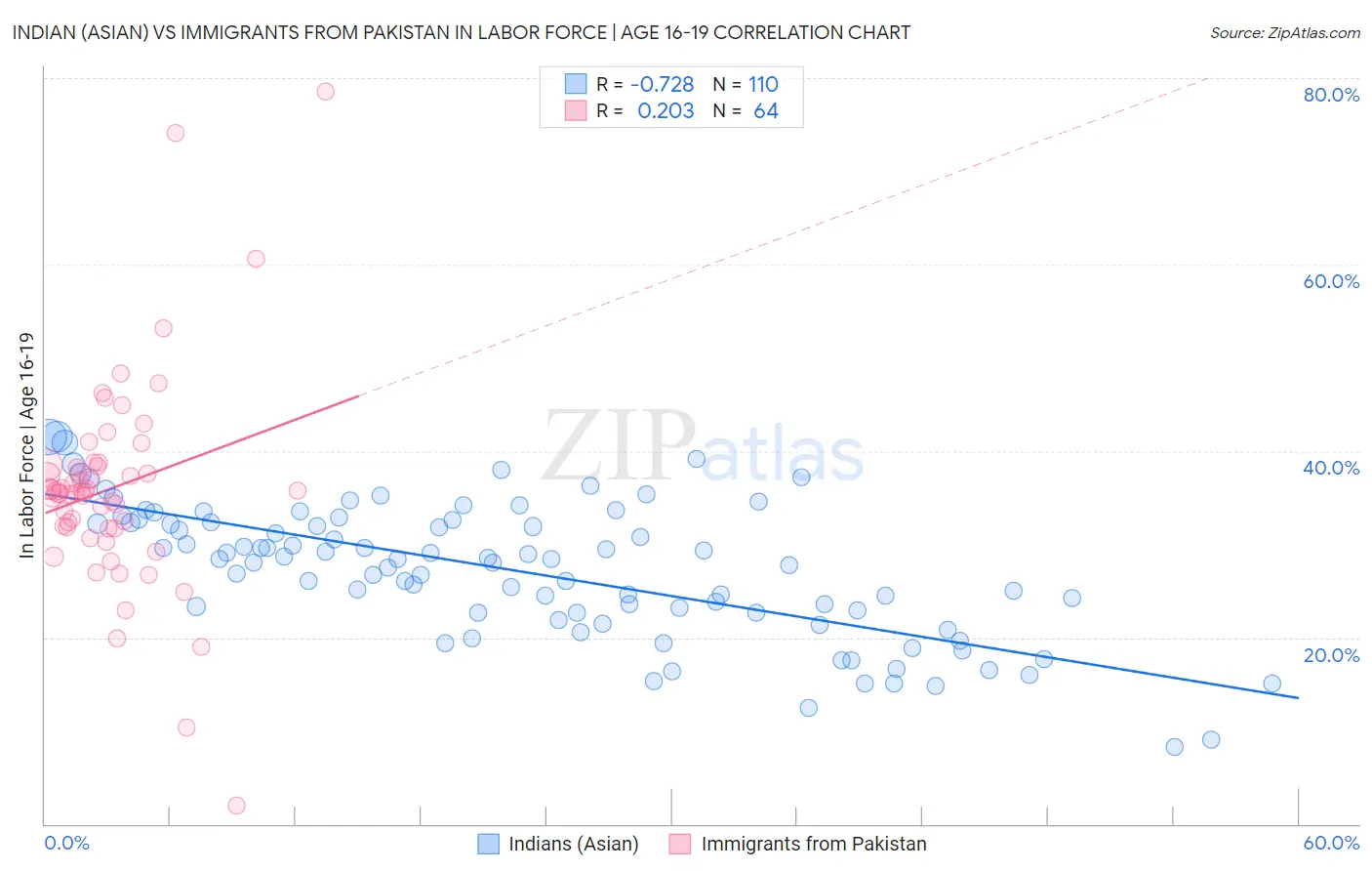 Indian (Asian) vs Immigrants from Pakistan In Labor Force | Age 16-19