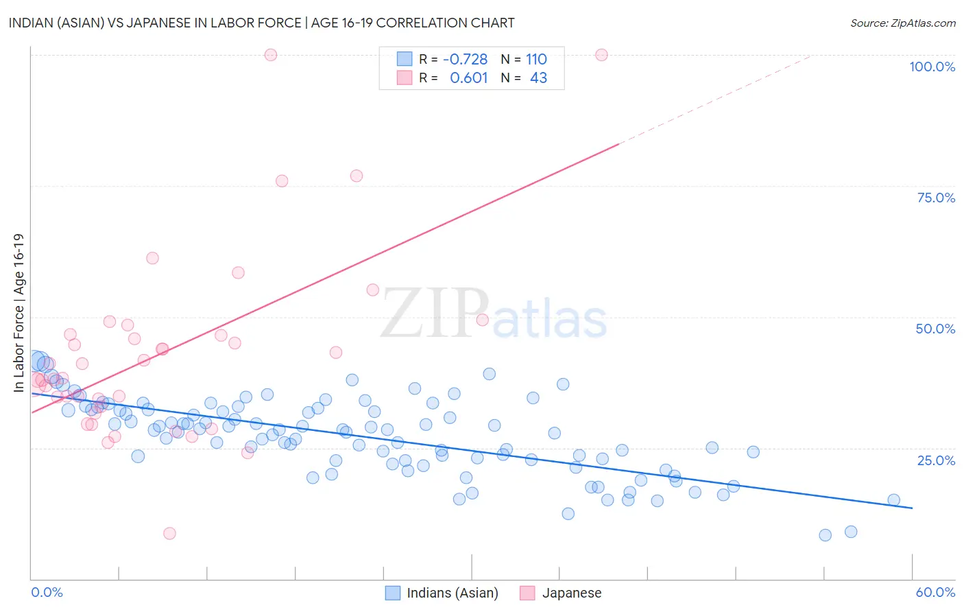 Indian (Asian) vs Japanese In Labor Force | Age 16-19