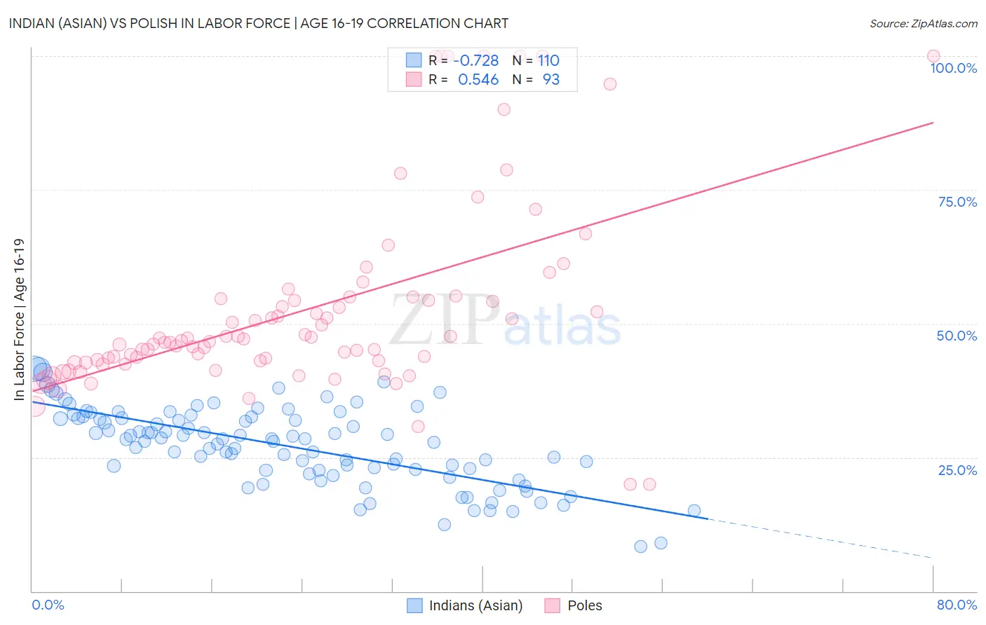 Indian (Asian) vs Polish In Labor Force | Age 16-19