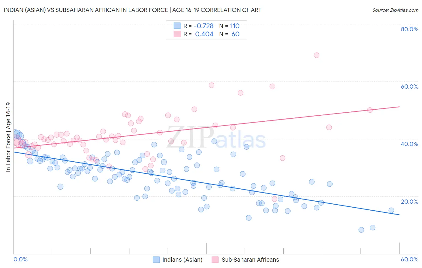 Indian (Asian) vs Subsaharan African In Labor Force | Age 16-19