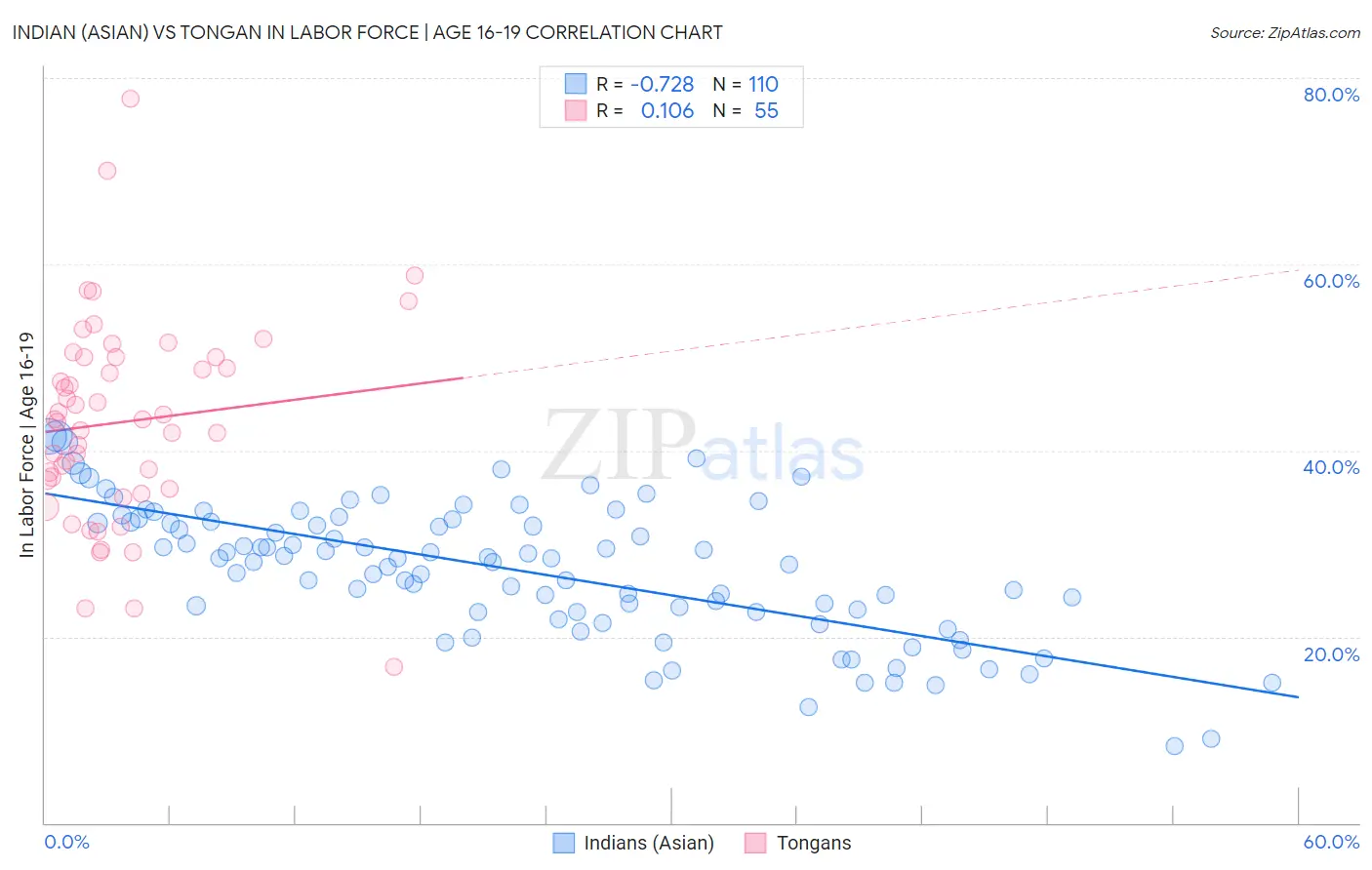 Indian (Asian) vs Tongan In Labor Force | Age 16-19