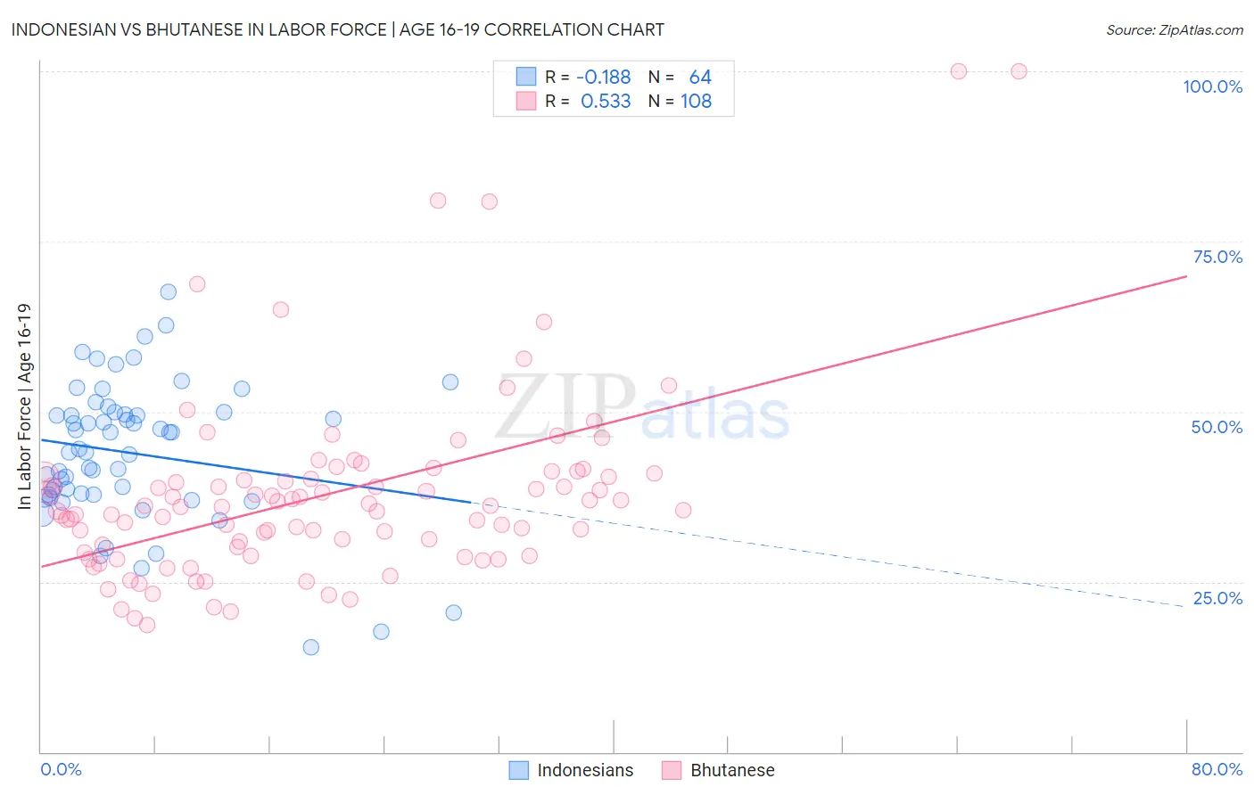 Indonesian vs Bhutanese In Labor Force | Age 16-19