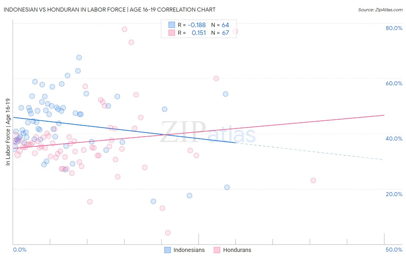 Indonesian vs Honduran In Labor Force | Age 16-19