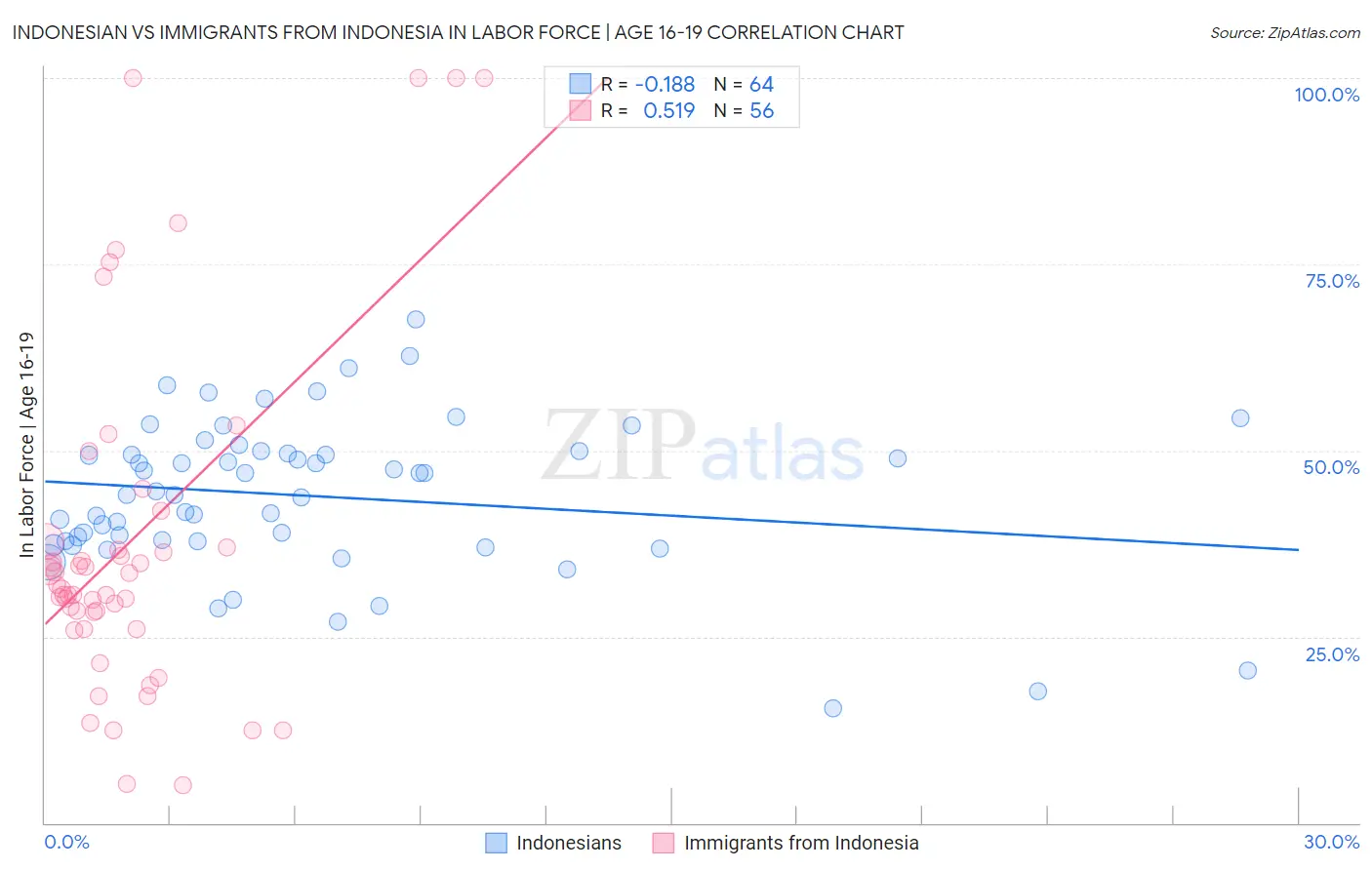 Indonesian vs Immigrants from Indonesia In Labor Force | Age 16-19