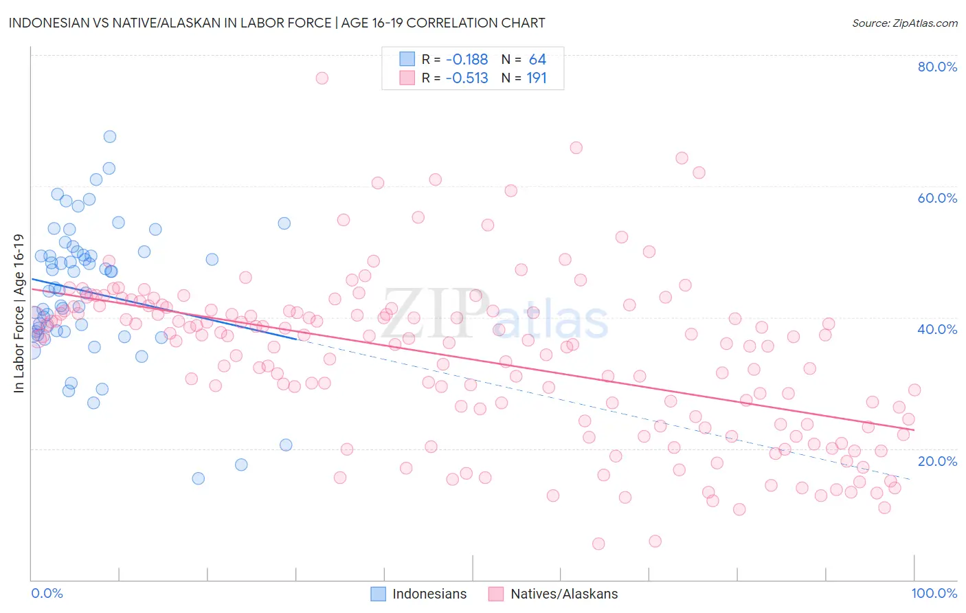 Indonesian vs Native/Alaskan In Labor Force | Age 16-19