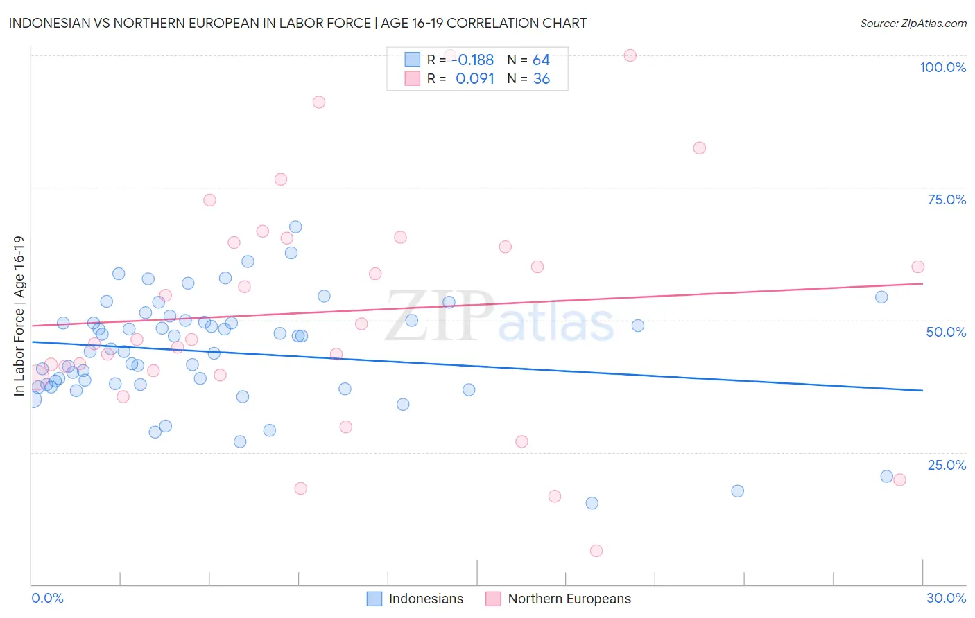 Indonesian vs Northern European In Labor Force | Age 16-19