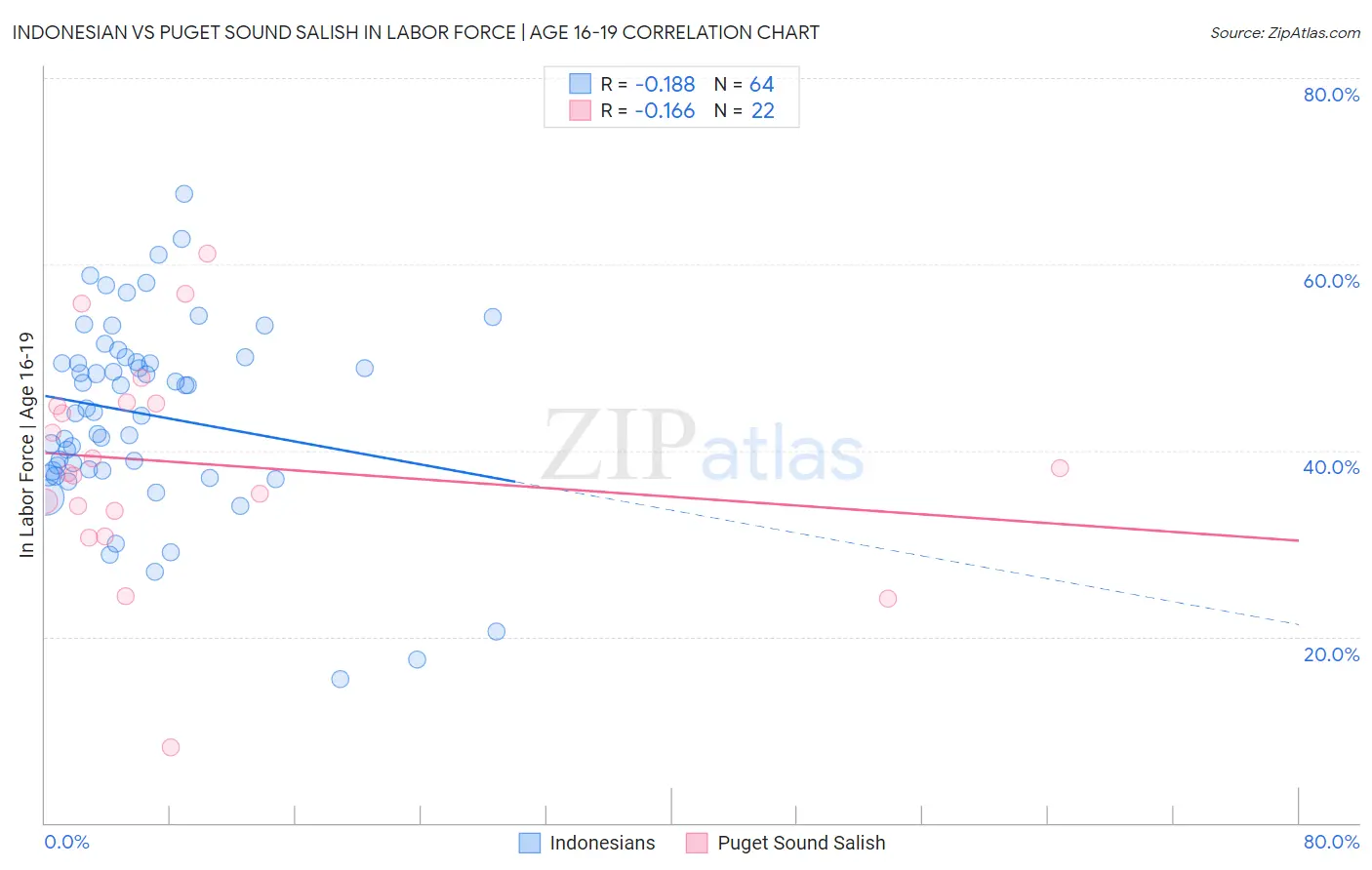 Indonesian vs Puget Sound Salish In Labor Force | Age 16-19