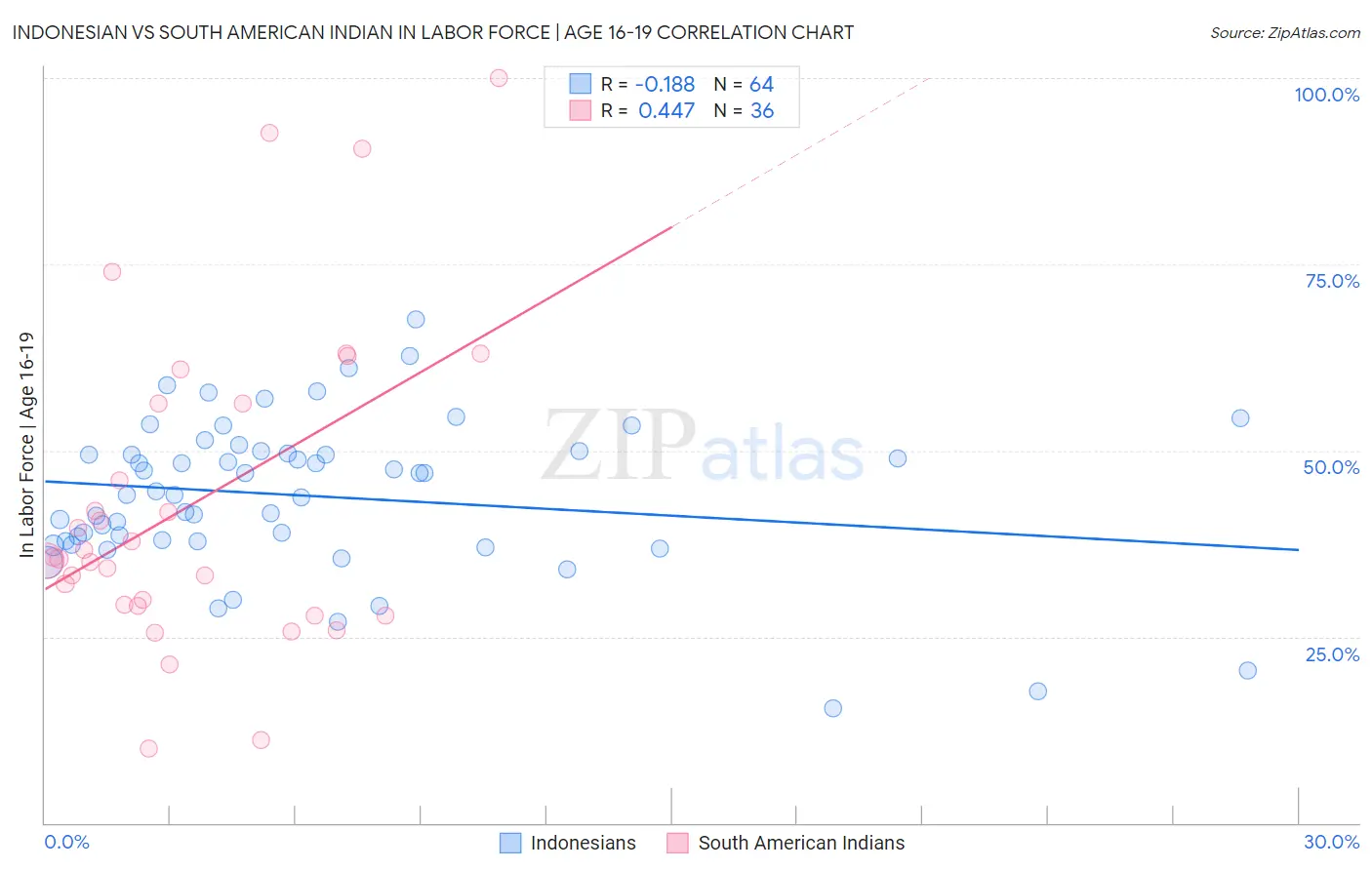 Indonesian vs South American Indian In Labor Force | Age 16-19