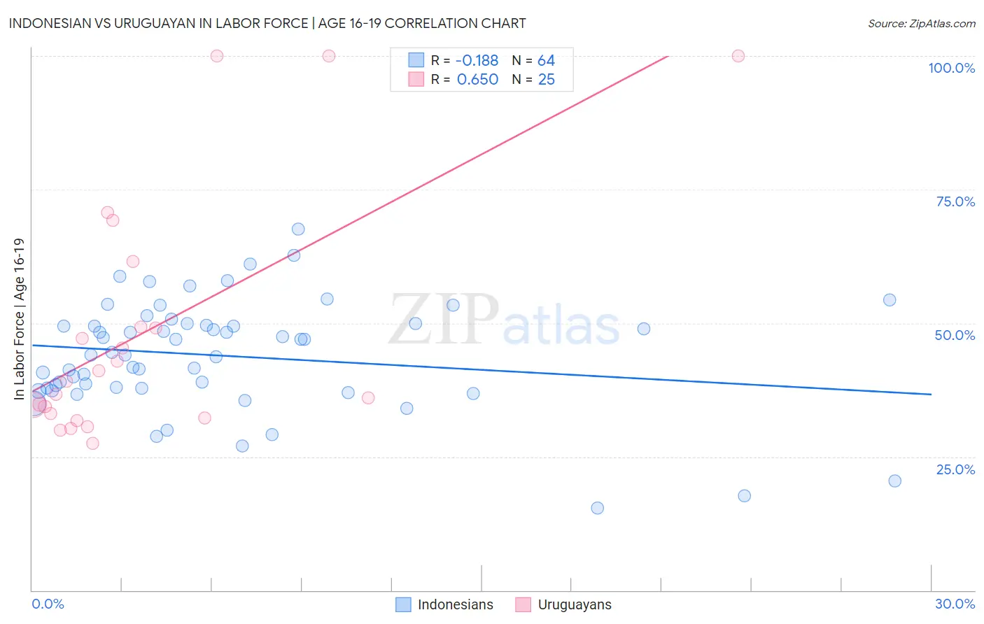 Indonesian vs Uruguayan In Labor Force | Age 16-19