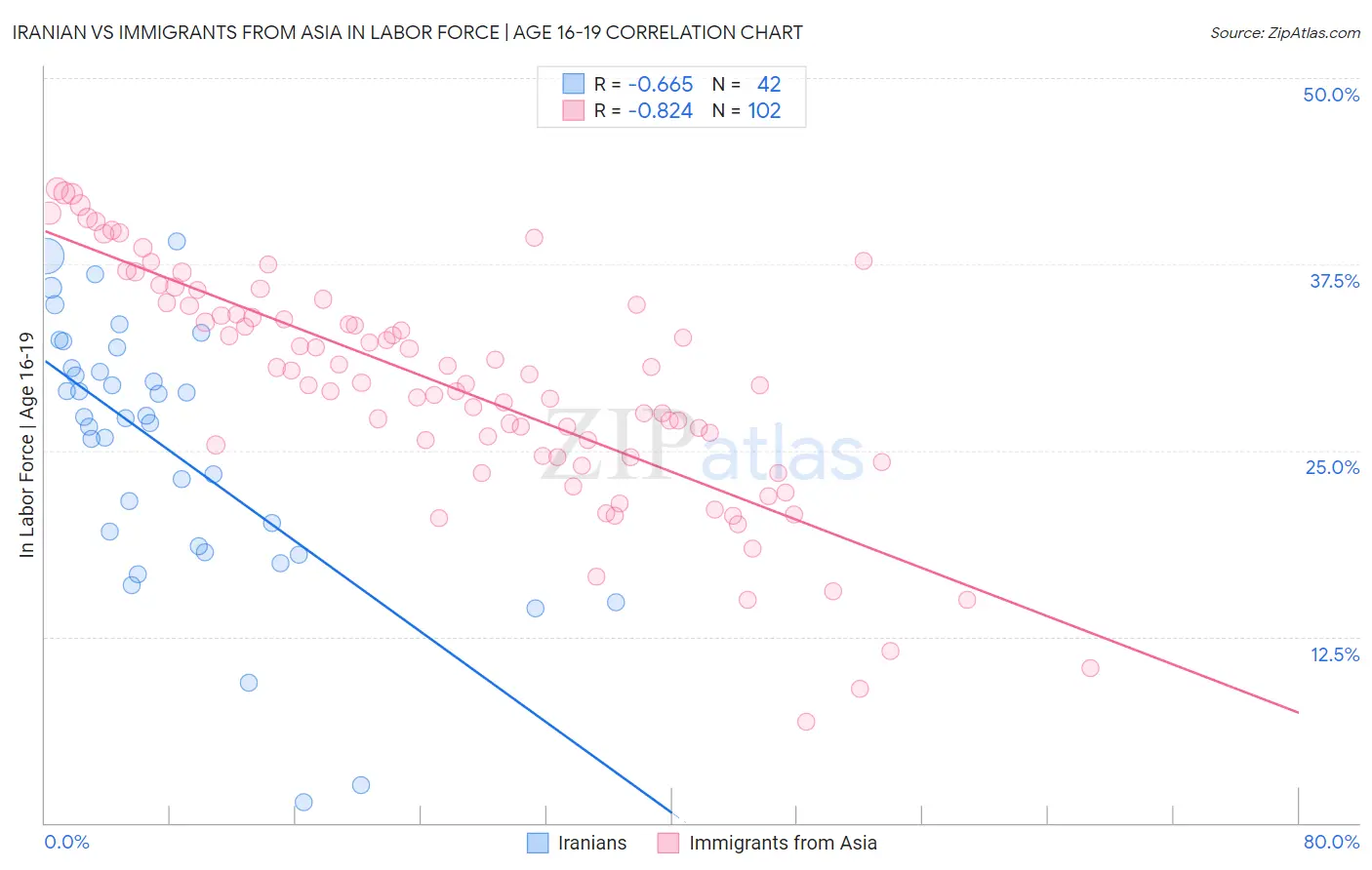 Iranian vs Immigrants from Asia In Labor Force | Age 16-19